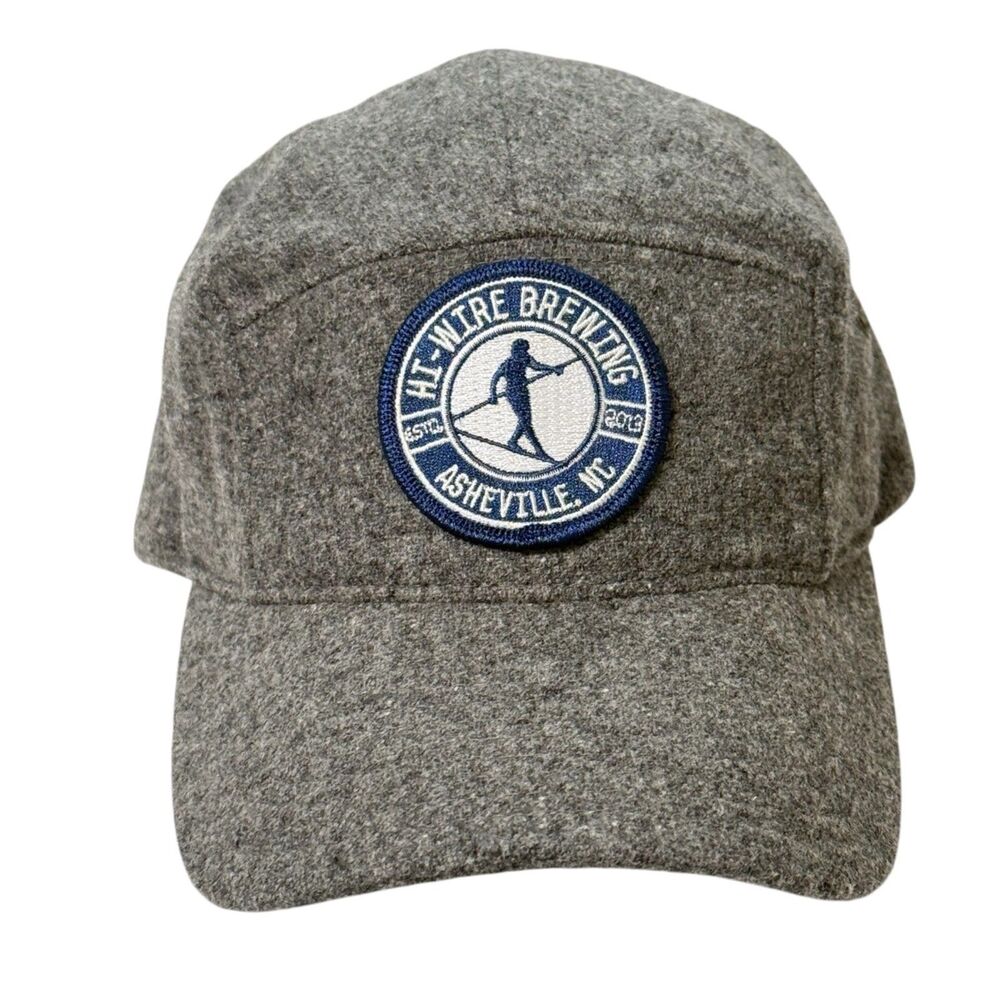 Hi-Wire Brewing Asheville NC Gray Wool Blend Cap Hat Adjustable Leather Strap